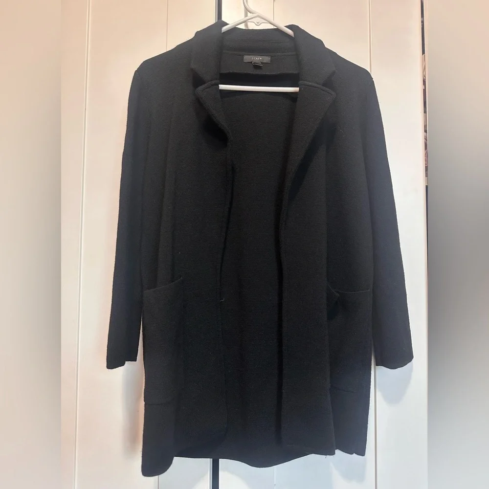 J. Crew Black Collared‎ Open Front Merino Wool Cardigan Sweater Blazer size XS